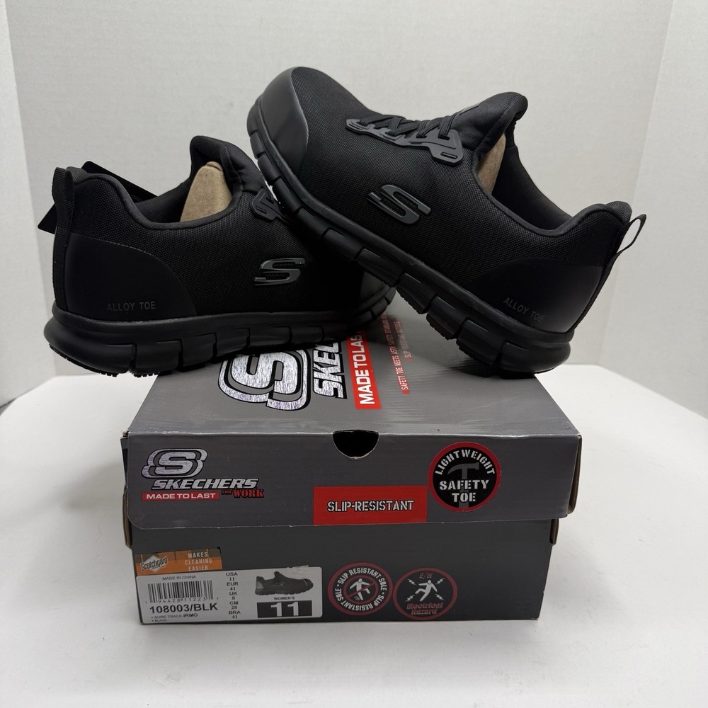 Skechers Work Sure Track Irmo Alloy Toe Slip Resistant Womens 11 Black 108003